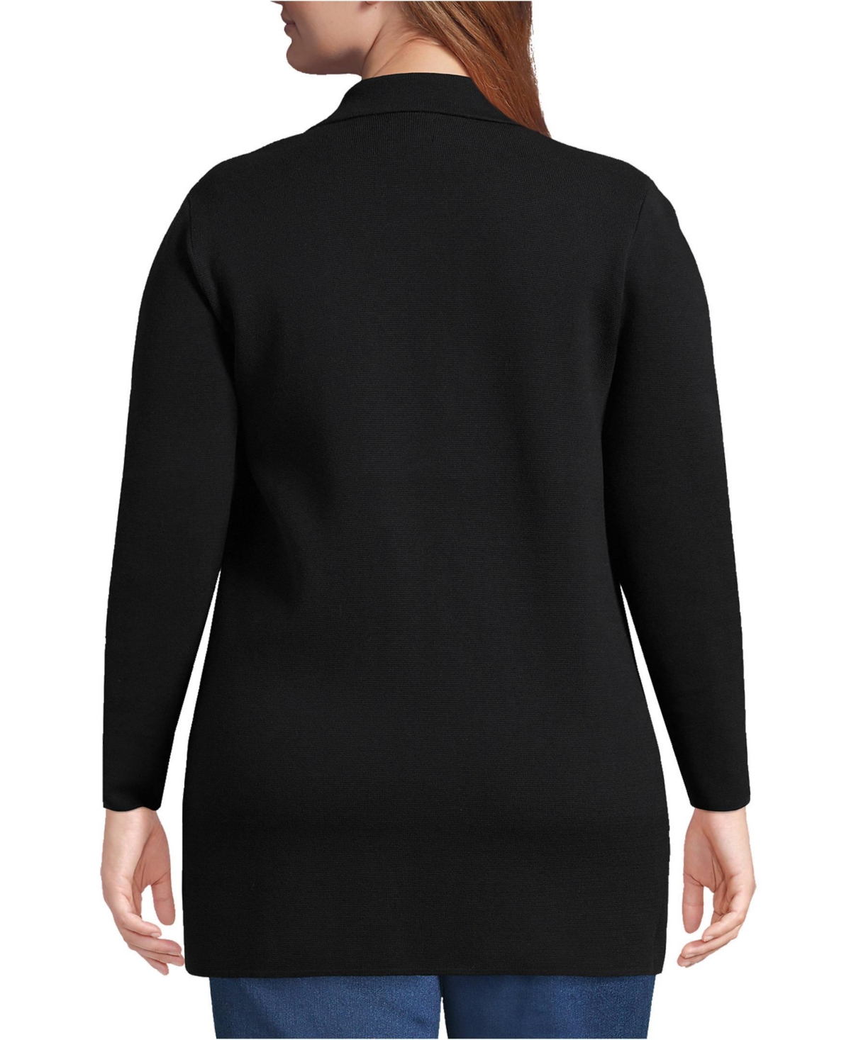 Lands' End Plus Size Fine Gauge Cotton Button Front Blazer Sweater