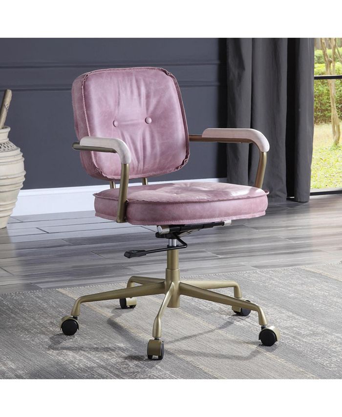 Simple Relax Top Grain Leather Office Chair with Armrests in Pink and Gold Macy's