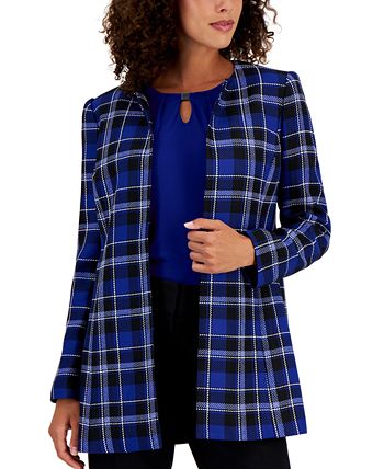 Kasper Women s Plaid Open Front Jacket Macy s