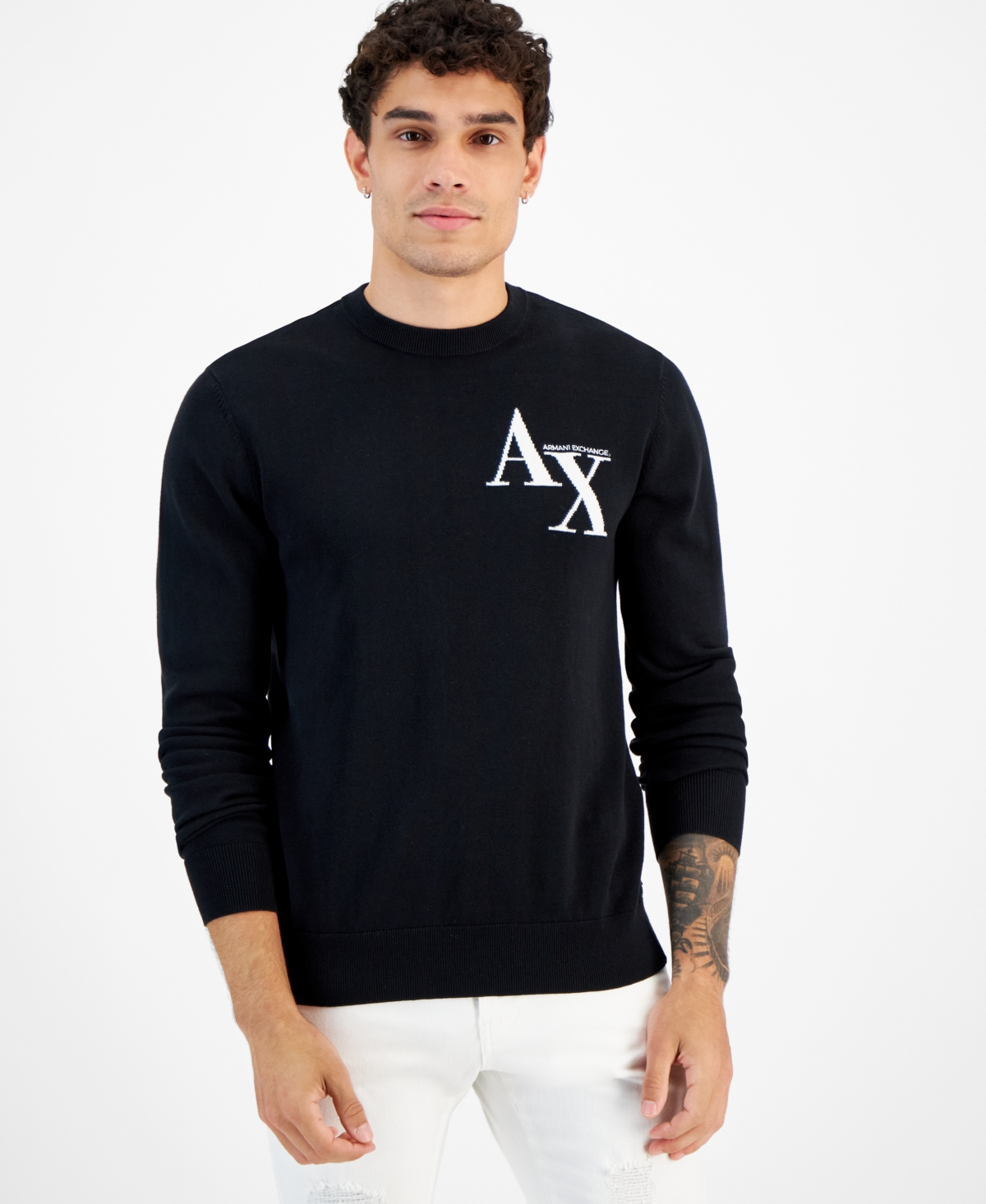 Ax Armani Exchange Men's Crewneck Logo Sweater, Created For Macy's In Black