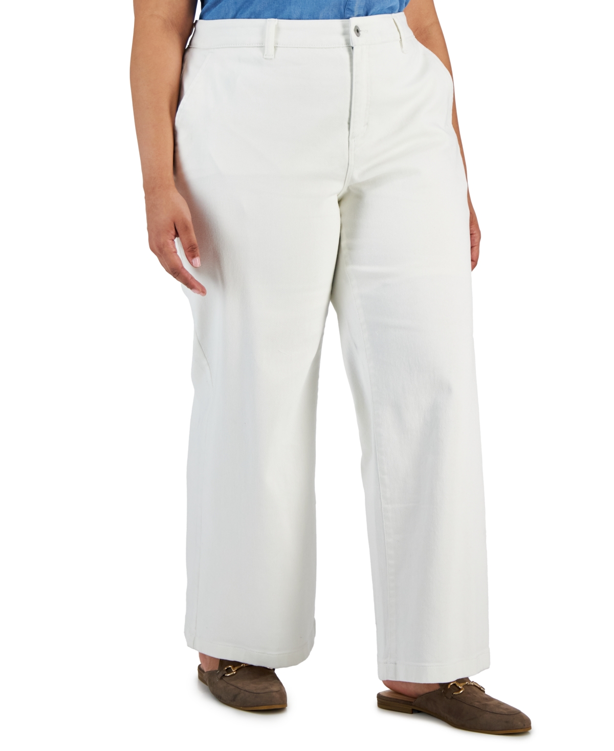 Style & Co Plus Size Wide-leg High-rise Jeans, Created For Macy's In Bright White