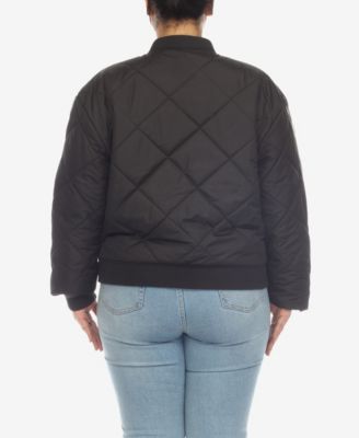 Plus Size Diamond Quilted Puffer Bomber Jacket
