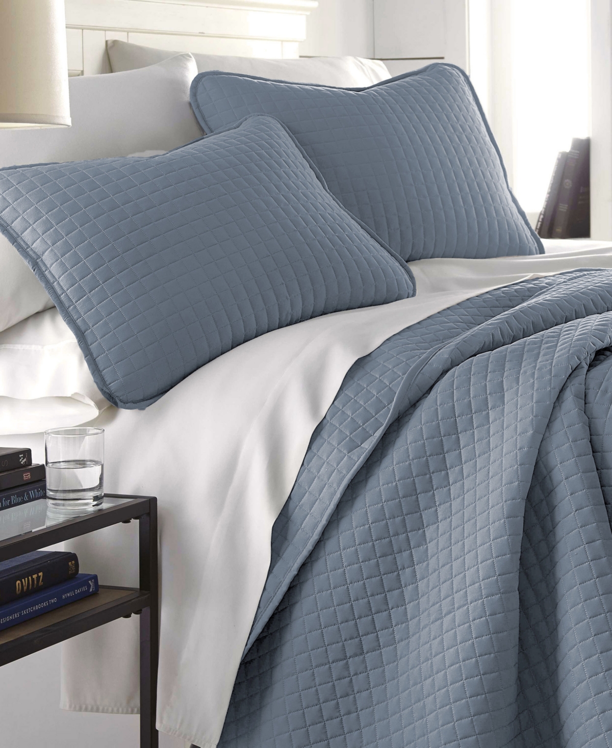 Southshore Fine Linens Oversized Lightweight Quilt And Sham Set, Twin In Slate Blue