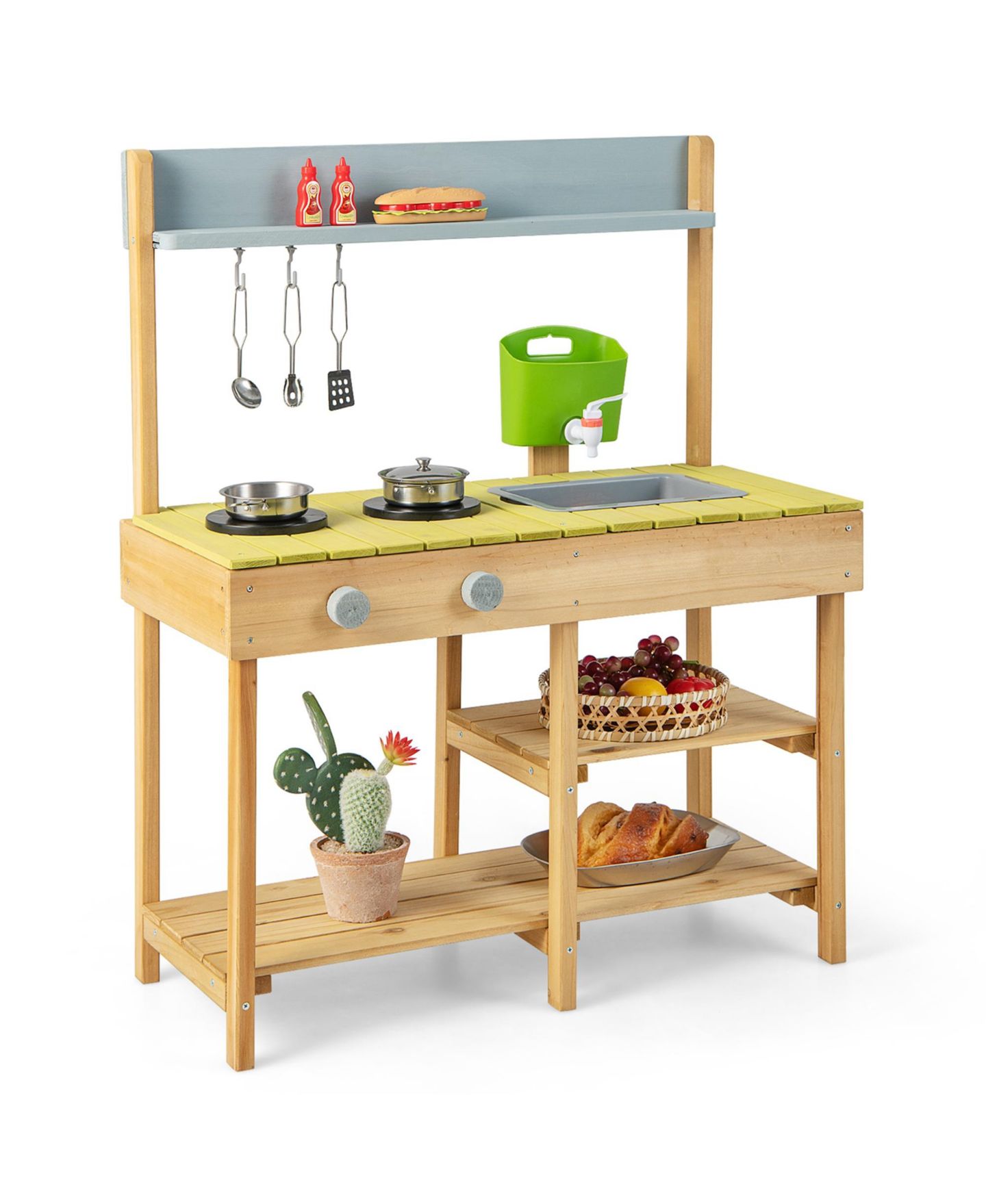 Детская игрушка Costway Removable Water Box Wooden Outdoor Mud Kitchen, 1-Piece, от 3 лет, цвет: Натуральный — фото 1