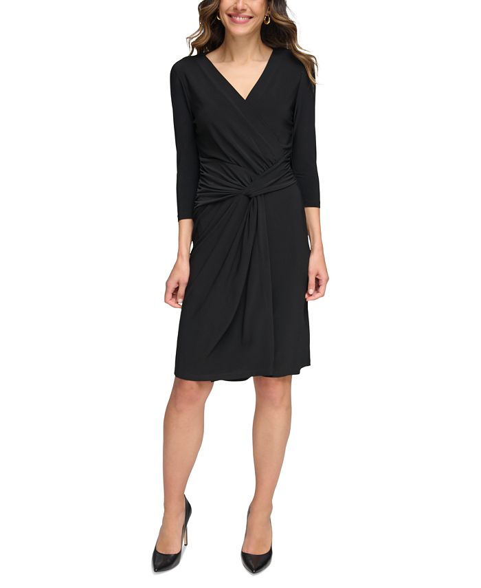 Tommy Hilfiger Women's Twist-Front 3/4-Sleeve Dress - Macy's