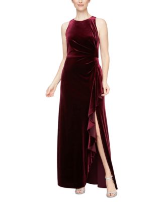 Alex & Eve - Women's Sleeveless Velvet Slit-Hem Gown