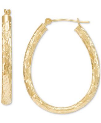 Macy's Diamond-Cut Oval Hoop Earrings in 14k Gold, 28mm - Macy's