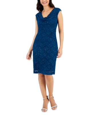 Connected - Women's Draped Short-Sleeve Lace Sheath Dress
