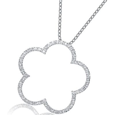 Sterling Silver Cubic Zirconia Large Open Flower Shape Necklace