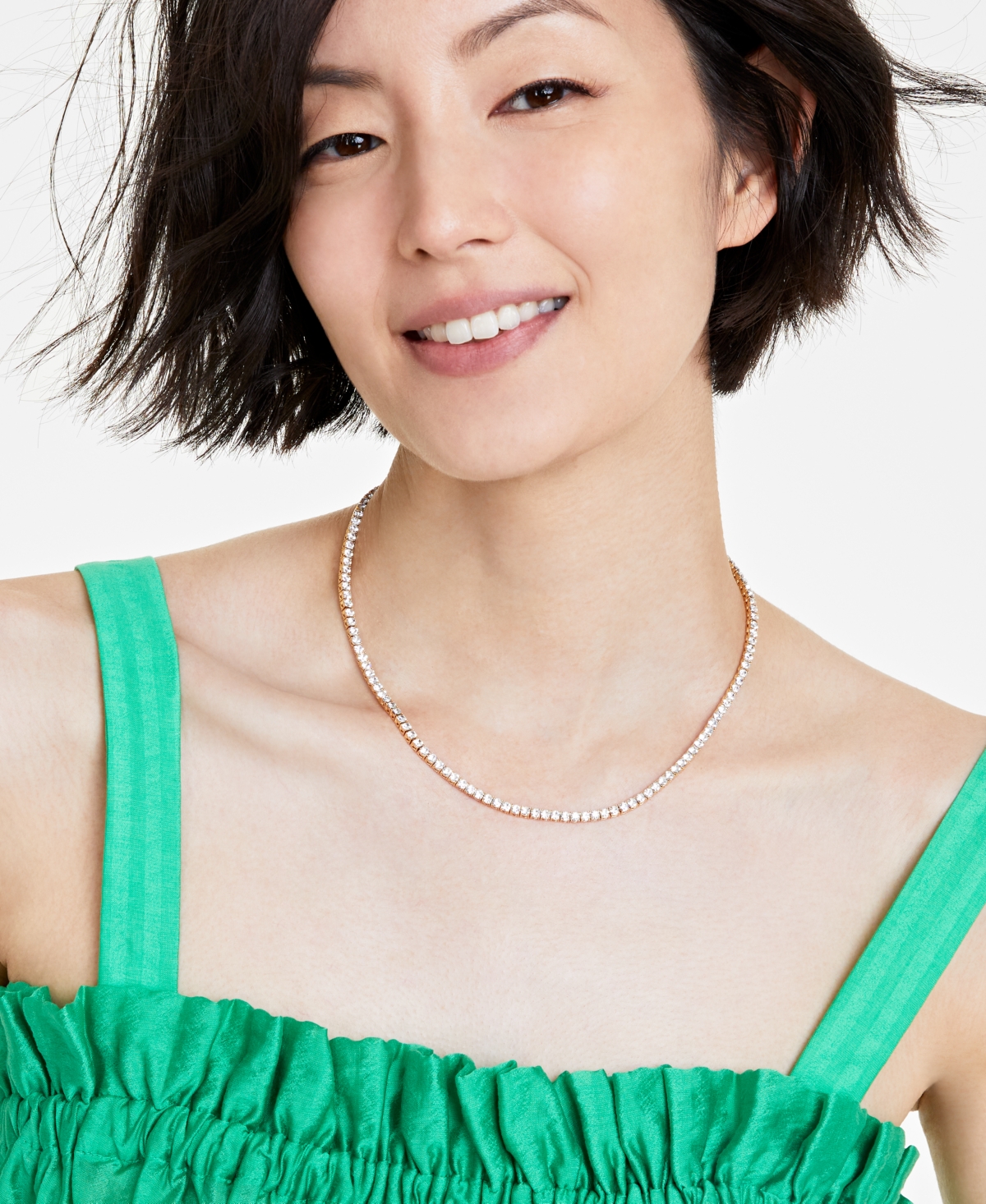 On 34th 3mm Crystal Station All-around Tennis Necklace, 15" + 3" Extender, Created For Macy's In Gold