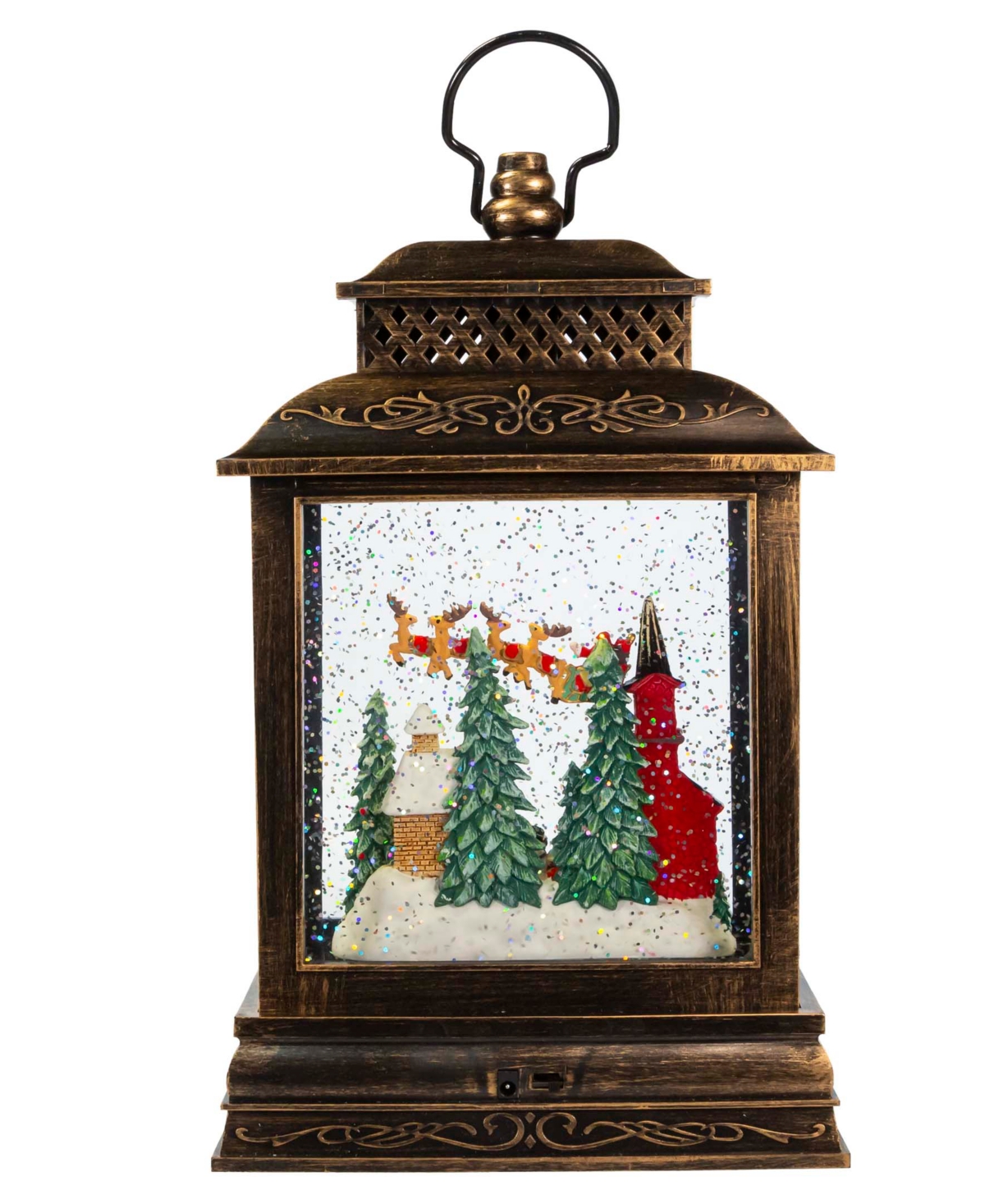 Kurt Adler 10.4" Battery-operated Light Up Santa Water Lantern With Projector In Multicolored