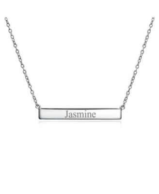 Thin Name Plated Sideways Horizontal Flat Bar Pendant Necklace Rose Gold Plated Sterling Silver