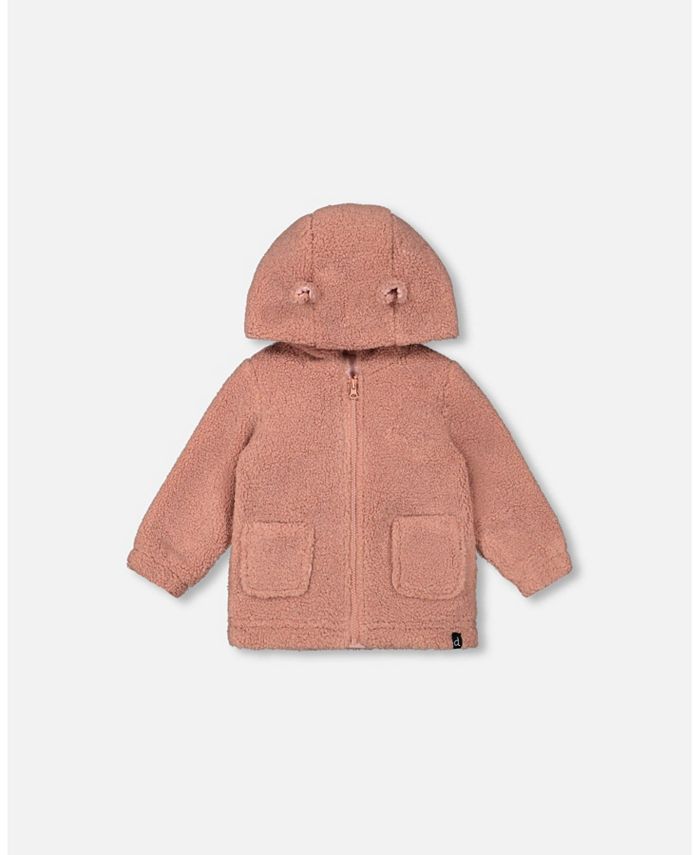 Girls pink borg coat sales