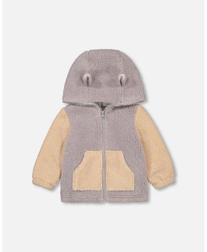 Deux par Deux Baby Boy Sherpa Hooded Jacket Rustic Blue And Sand