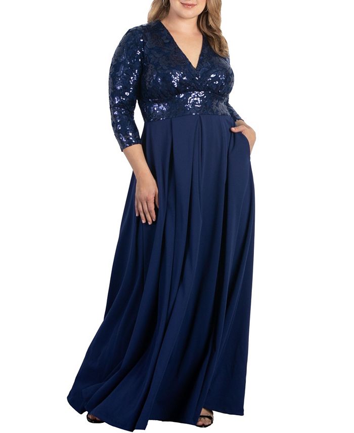 Kiyonna Women's Plus Size Paris Pleated Sequin Gown - Macy's