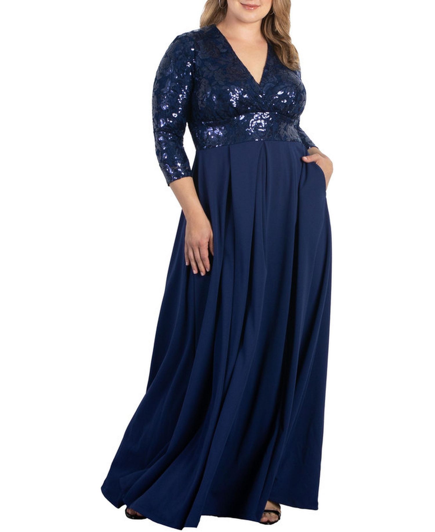 Women's Plus Size Paris Pleated Sequin Gown