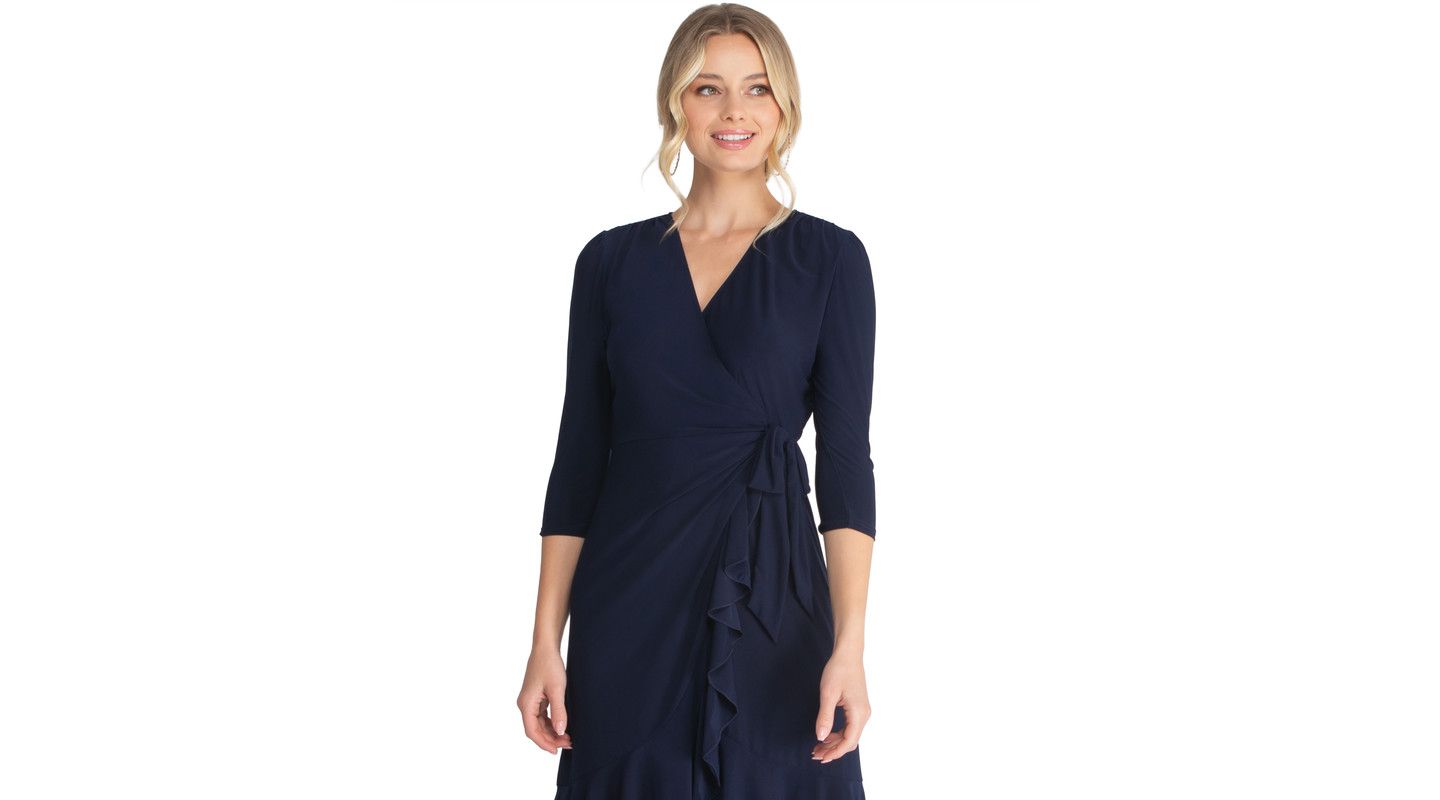 Женское платье Kiyonna Whimsy Ruffled Knee Length Wrap, цвет: Тёмно-синий — фото 3