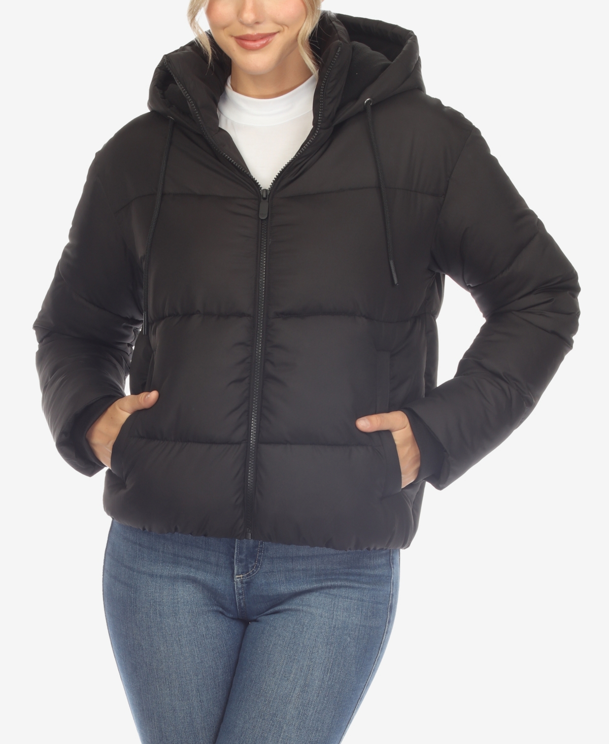 White Mark Women's Full Front Zip Hooded Bomber Puffer Jacket