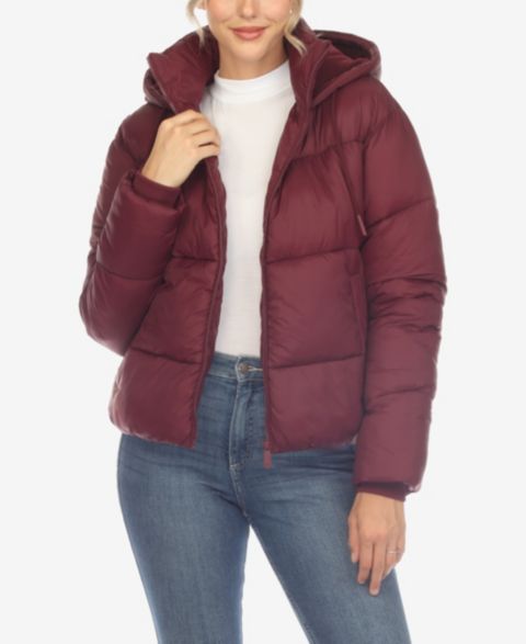 Женские куртки White Mark Full Front Zip Hooded Bomber Puffer Jacket