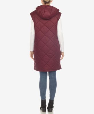 Women's Diamond Quilted Hooded Long Puffer Vest Jacket