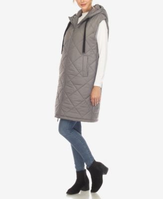 Women's Diamond Quilted Hooded Long Puffer Vest Jacket