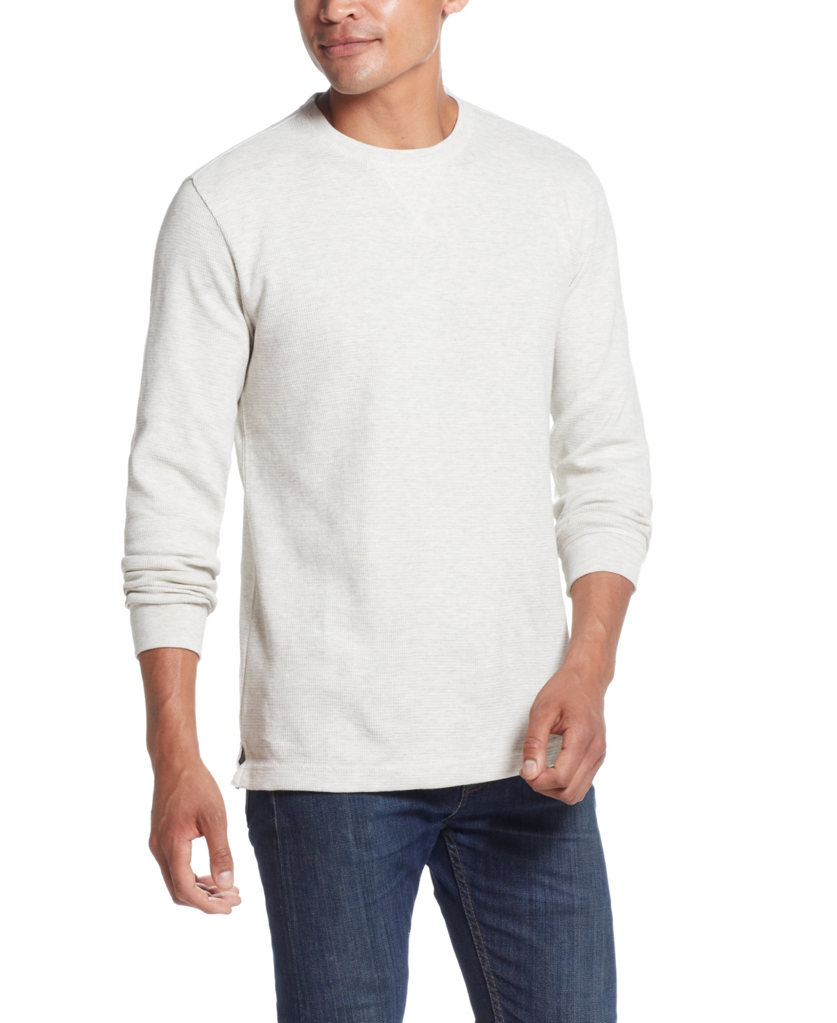 Weatherproof Vintage Men's Long Sleeved Waffle Crew Neck Shirt In Oatmeal