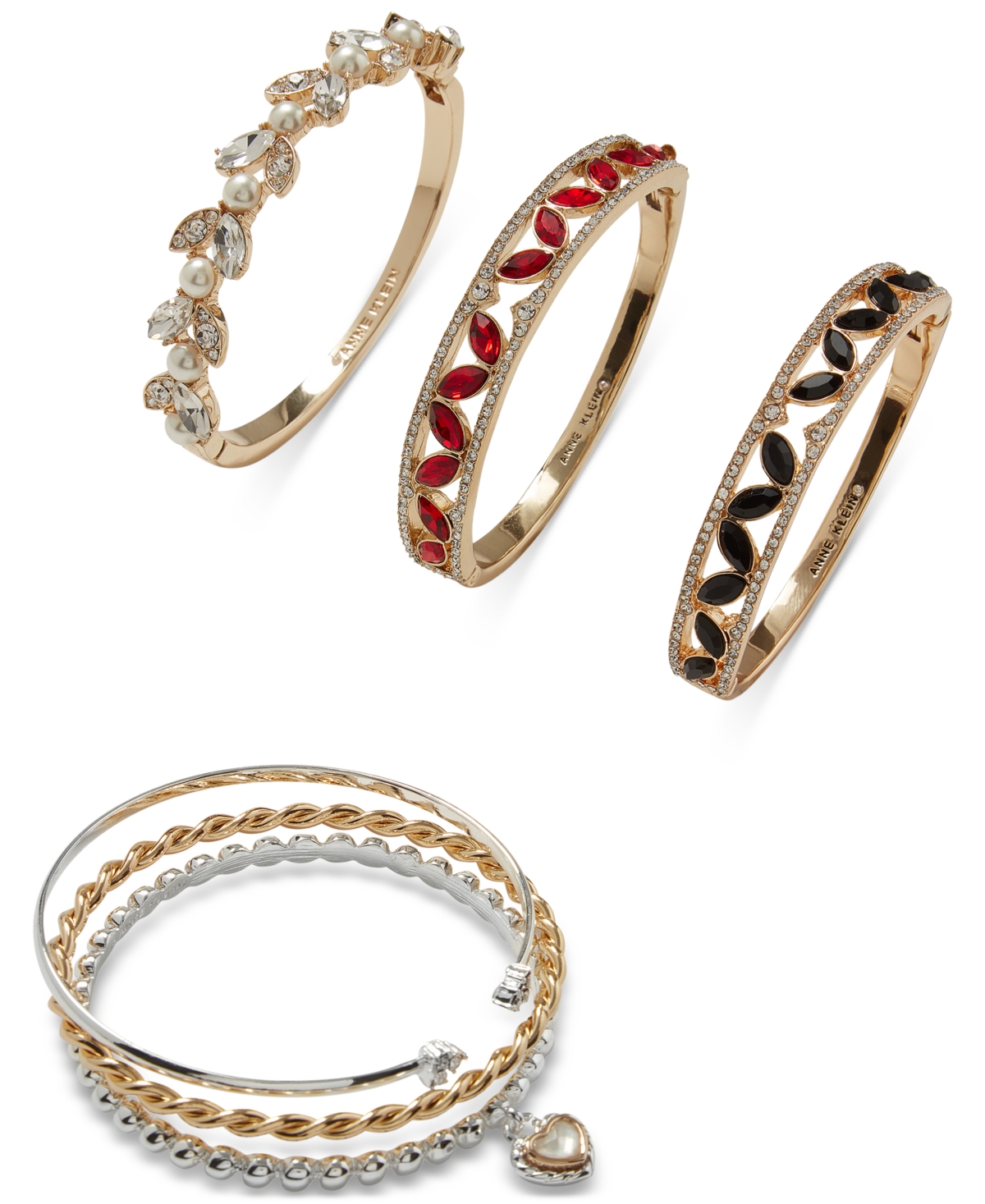 Anne Klein Women's Boxed Gold-tone Crystal Hinge Bangle Bracelet In Jet