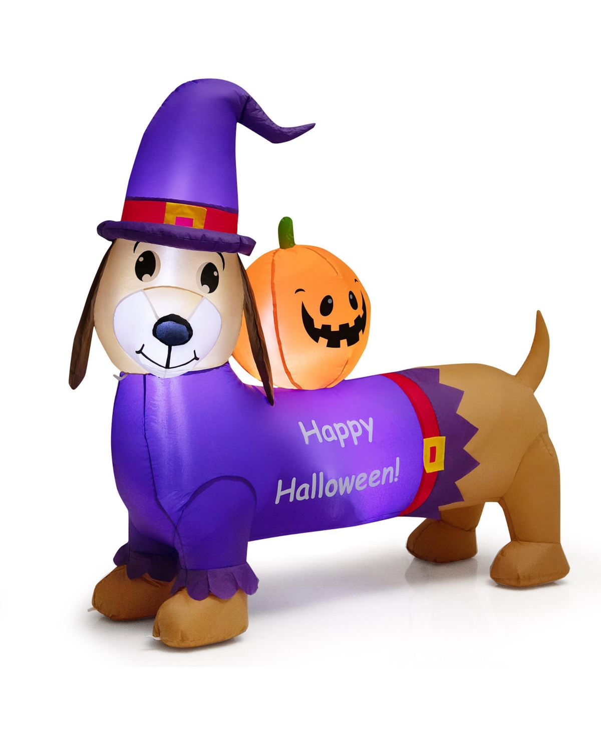 5 Ft Long Halloween Inflatable Dachshund Dog with Pumpkin Self Inflating Yard - Purple