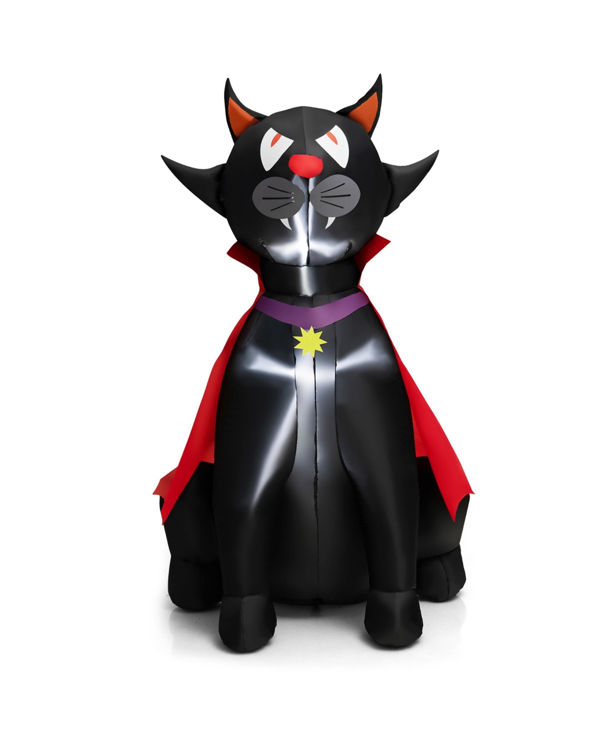 4.7 Ft Halloween Inflatable Vampire Black Cat with Red Cloak Blow-up Decoration - Black