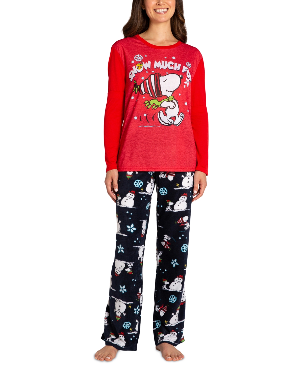 Briefly Stated Matching Women's Peanuts Long-sleeve Top And Pajama Pants Set In Grey