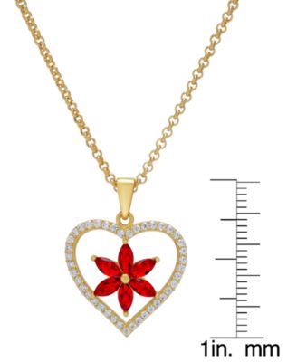 Lab-Grown Ruby (1-1/5 ct. t.w.) & Lab-Grown White Sapphire (3/8 ct. t.w.) Flower Heart 18" Pendant Necklace in 14k Gold-Plated Sterling Silver