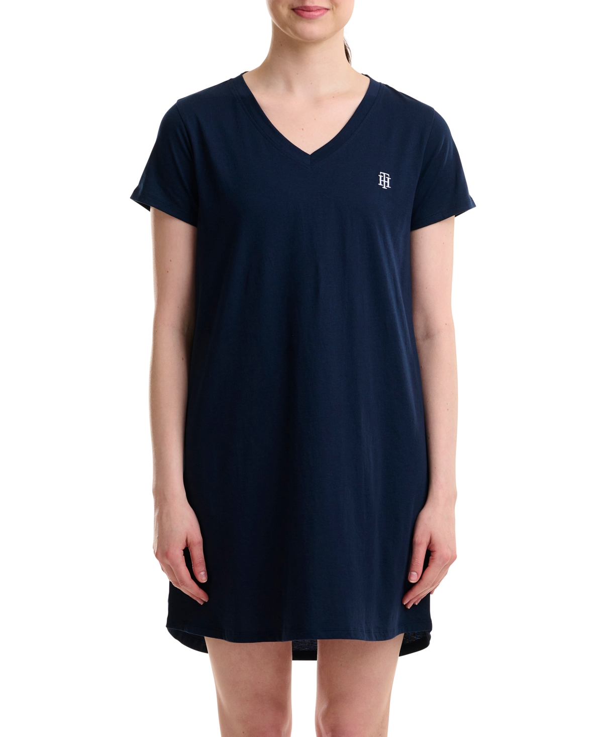 Tommy Hilfiger Women's V-neck Short-sleeve Sleepshirt In Navy Blazer