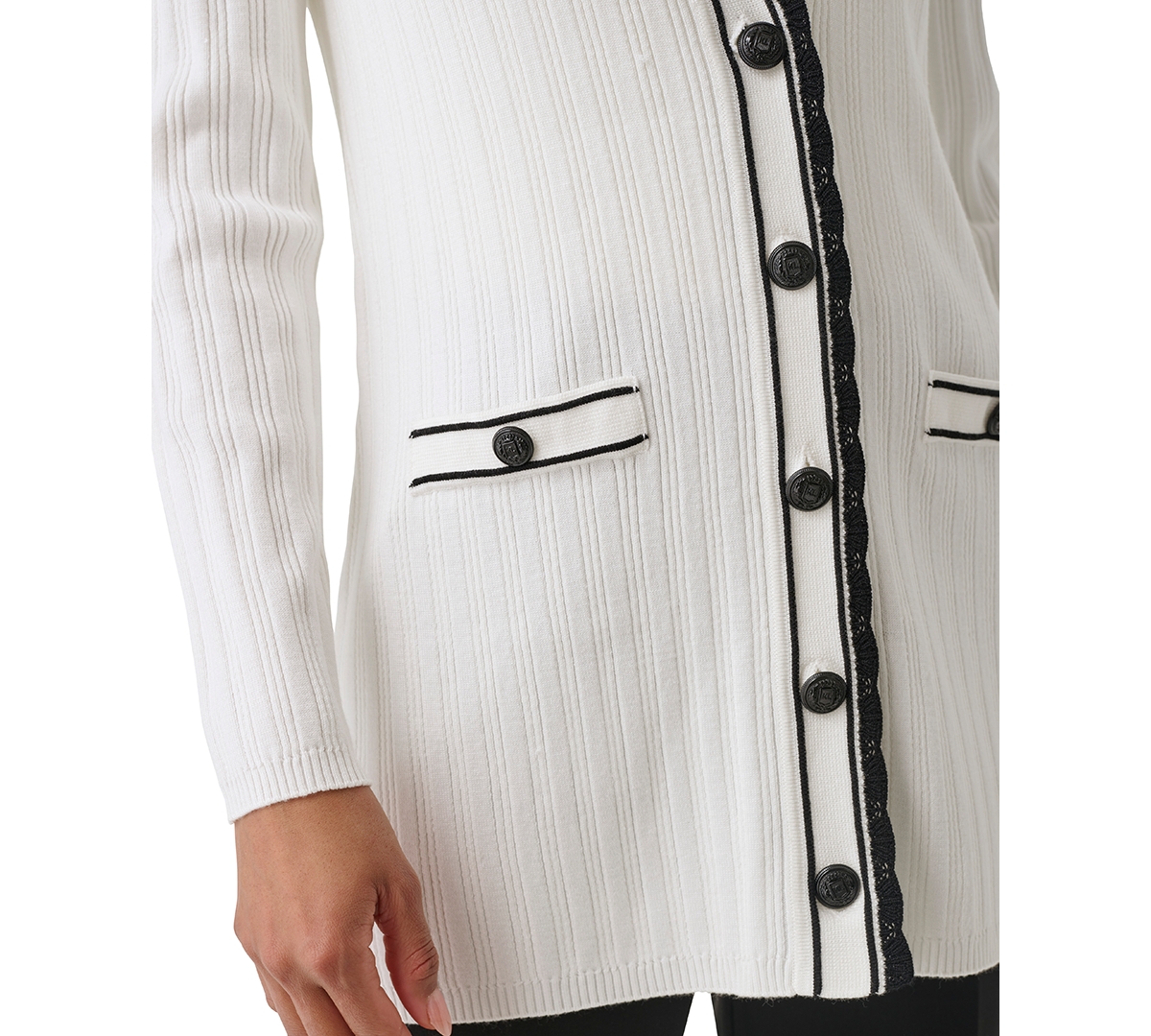 Karl Lagerfeld Paris Women's Lace-Trim Cardigan Sweater - Black