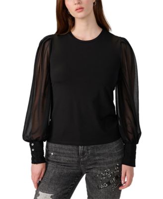 KARL LAGERFELD PARIS - Women's Sheer-Puff-Sleeve Blouse