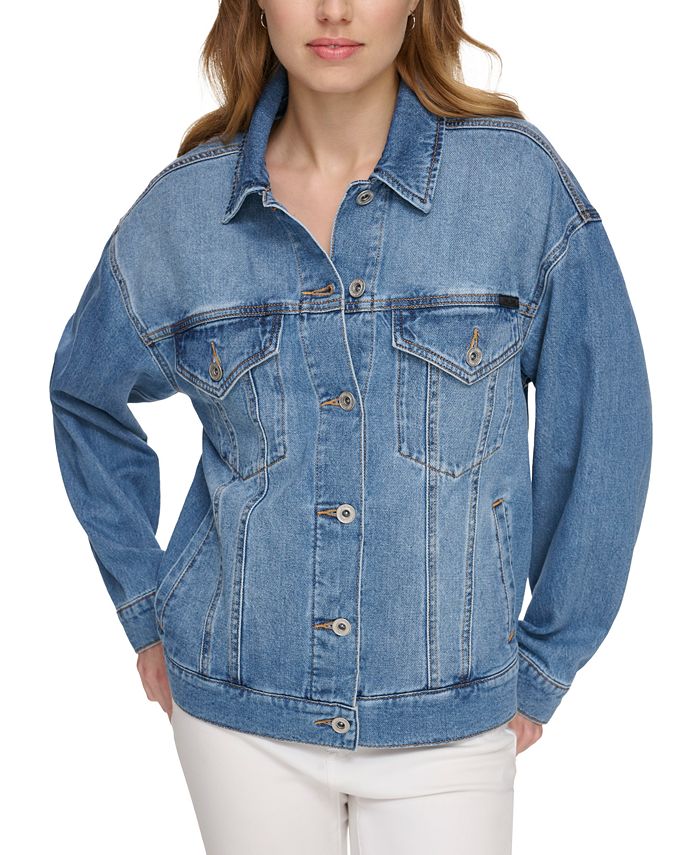 DKNY Jeans Women's Cotton Oversized Long-Sleeve Denim Jacket - Macy's