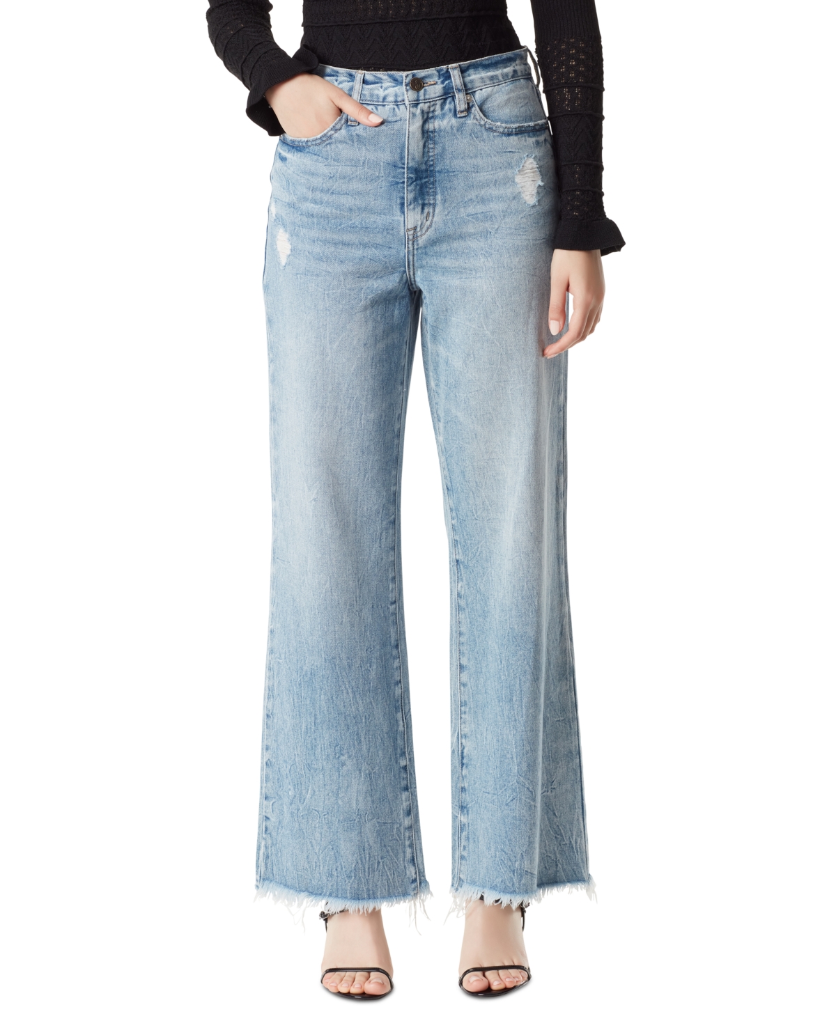 Shop Sam Edelman Women's Codie High-rise Wide-leg Fringe-hem Jeans In Aoki