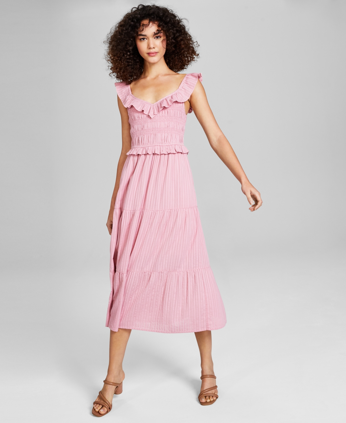 And Now This Women's Tonal Stripe Smocked Sleeveless Midi Dress, Created For Macy's In Blushing Bloom