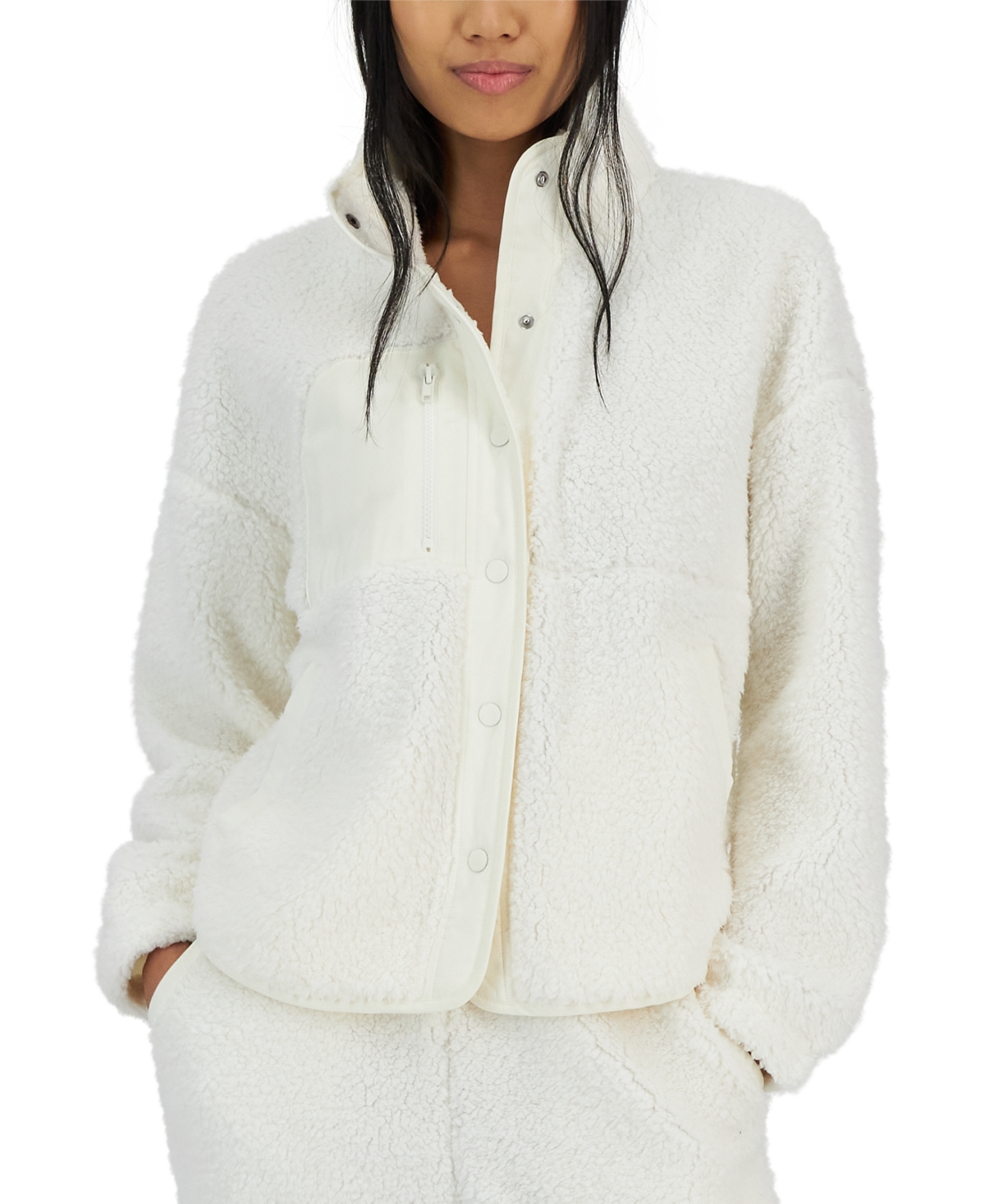 Juniors' Snap-Front Sherpa Jacket - Winter White