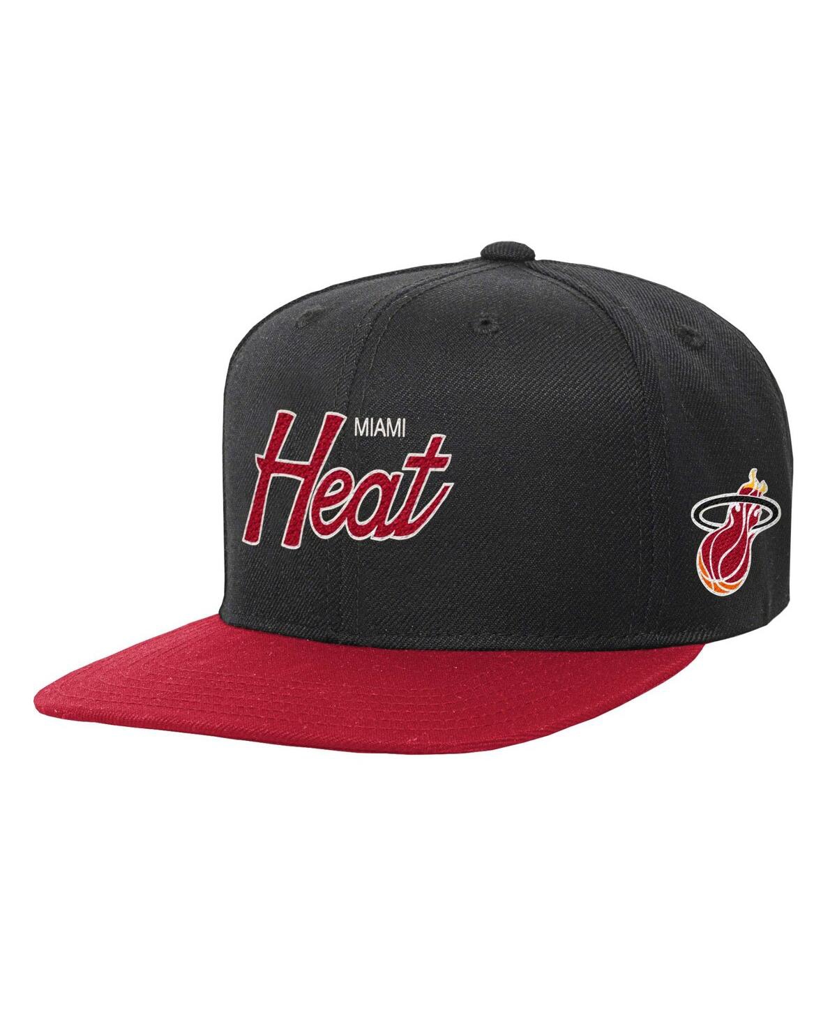 Mitchell & Ness Kids' Big Boys And Girls  Black Miami Heat Team Script Snapback Hat
