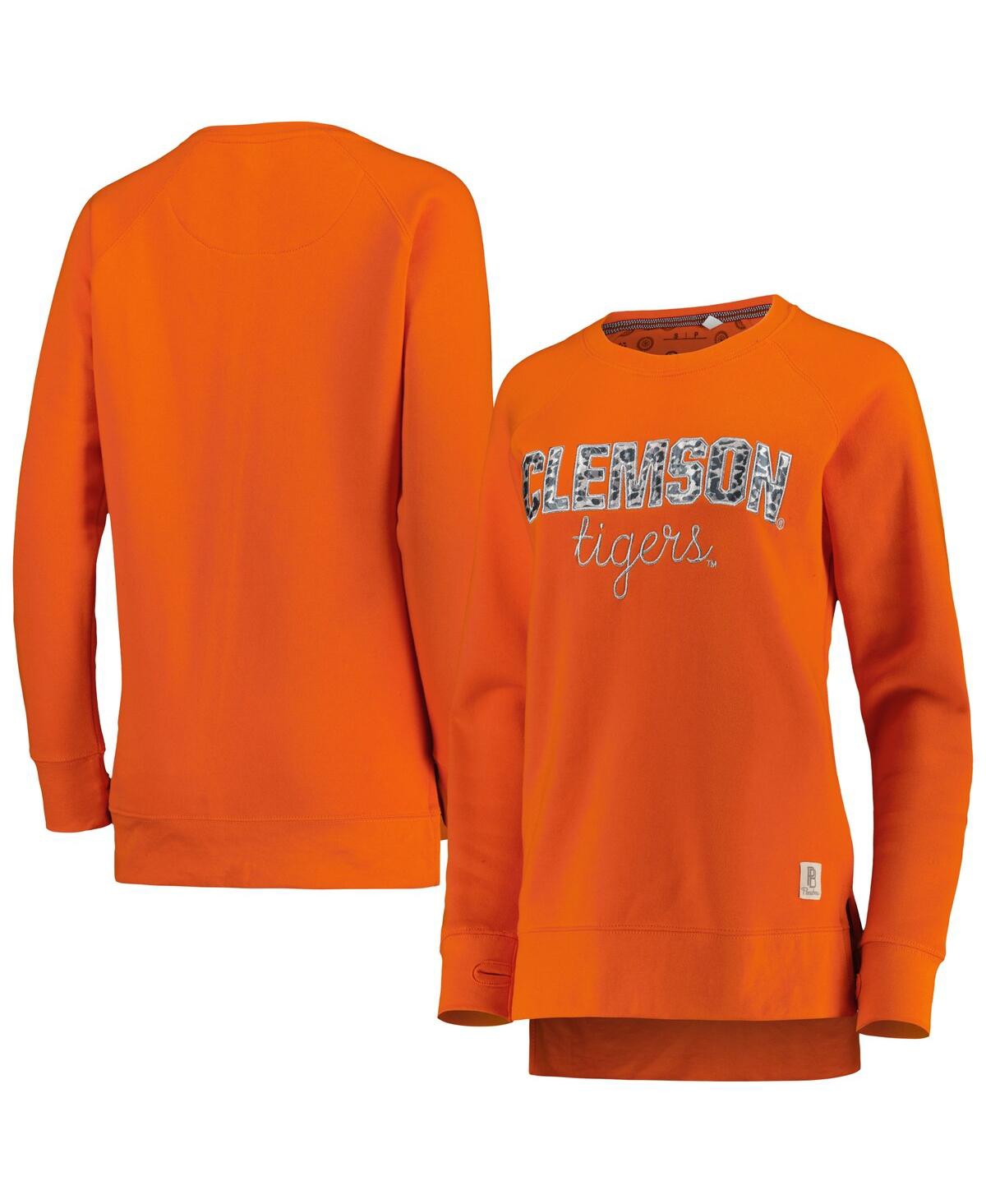 Shop Pressbox Women's  Orange Clemson Tigers Steamboat Animal Print Raglan Pullover Sweatshirt
