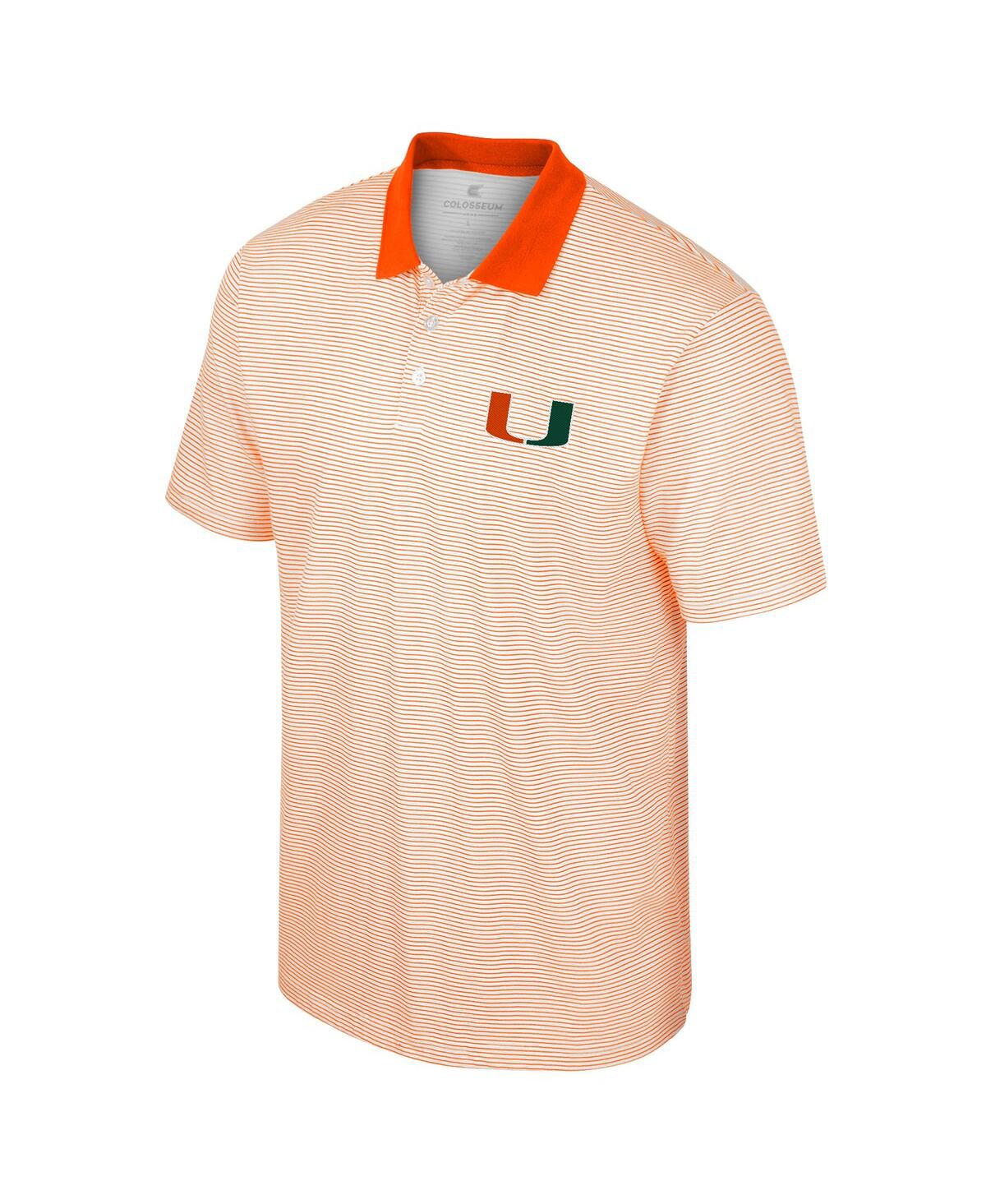 Shop Colosseum Men's  White, Orange Miami Hurricanes Print Stripe Polo Shirt In White,orange