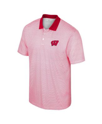 Men's White, Red Wisconsin Badgers Print Stripe Polo Shirt