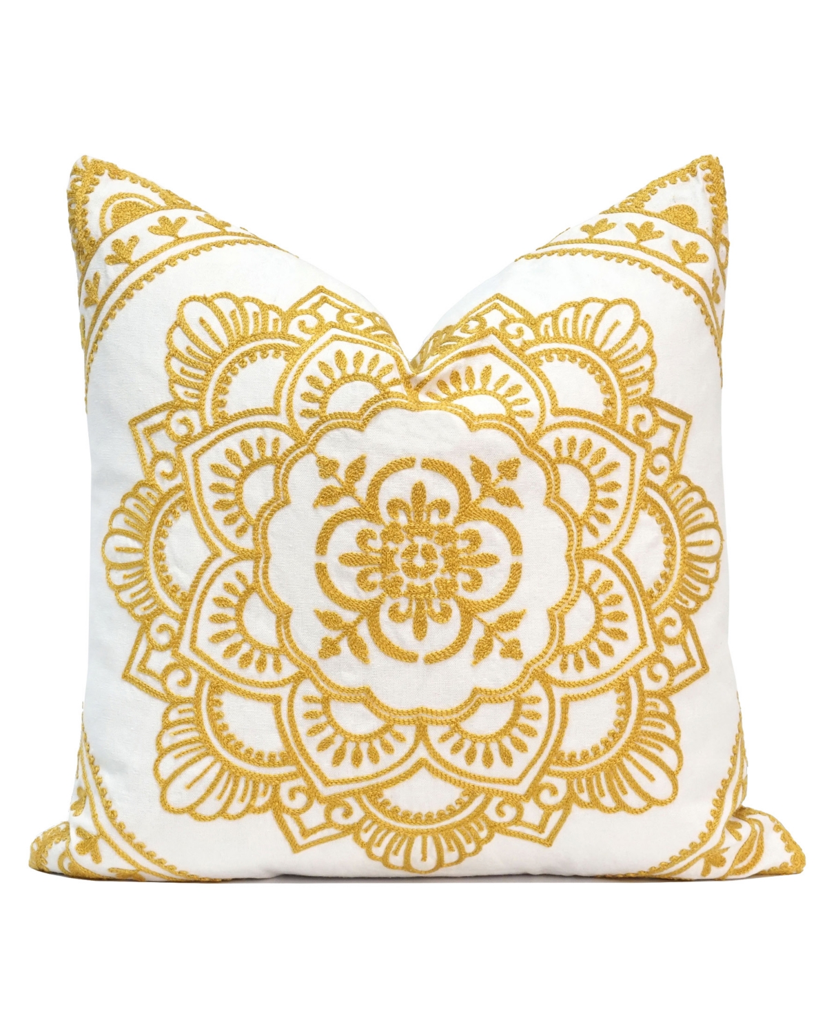 Millihome Padma Embroidery Decorative Pillow, 20" X 20" In Yellow