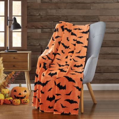 Halloween Spooky Bats Pumpkin Orange & Black Ultra Soft & Plush Oversized Accent Throw Blanket - 50 in. W x 70 in. L