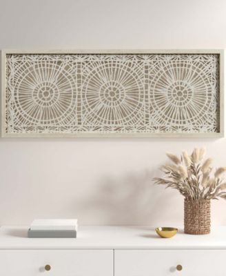 Henna 40" x 16" x 1" Framed Medallion Rice Paper Shadow Box Wall Decor