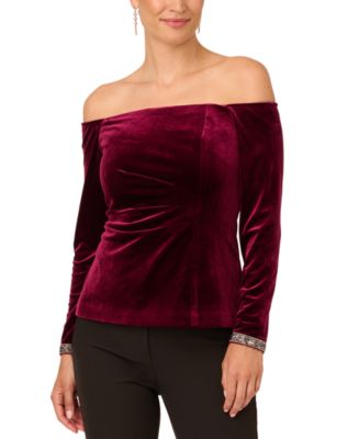 Adrianna Papell Women's Velvet Off-The-Shoulder Beaded Top