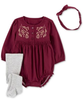 Carter's - Baby Girls 3-Pc. Bodysuit, Headband & Stockings Set