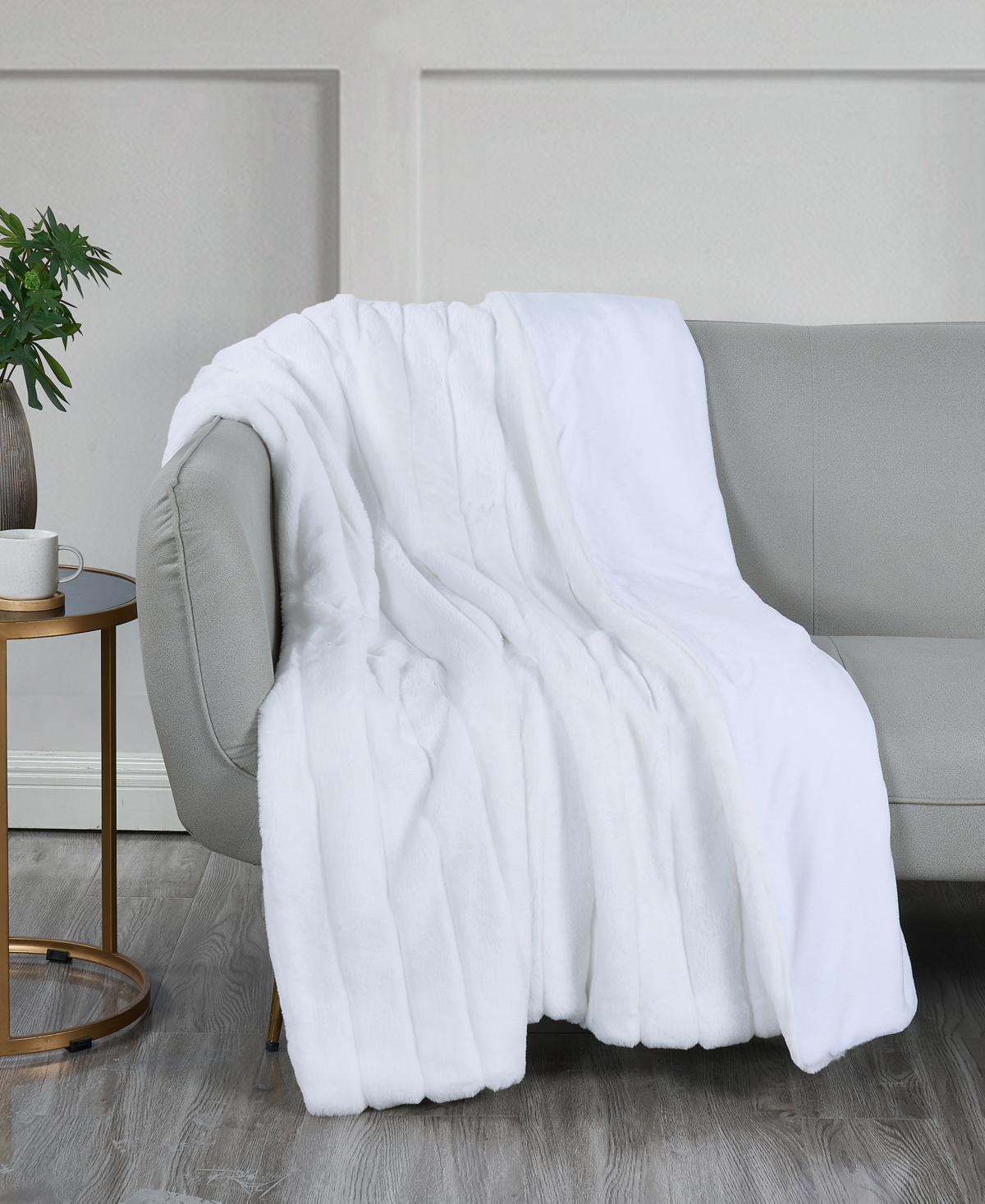 Videri Home Luxury Faux Fur Stripe Plush Throw Blanket, 60" X 50" In White