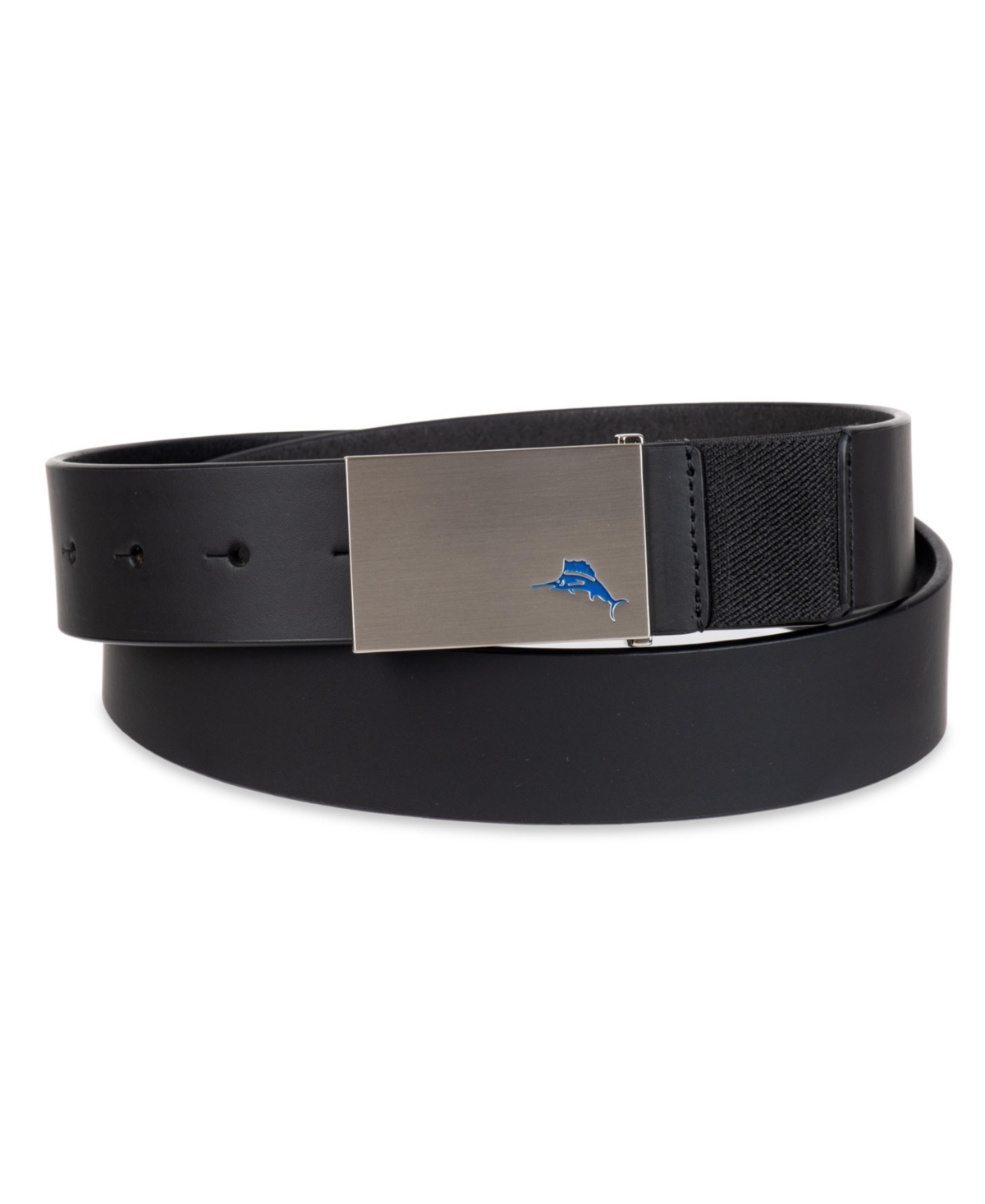 Tommy Bahama Men's Plaque Buckle Casual Stretch Golf Belt In Black