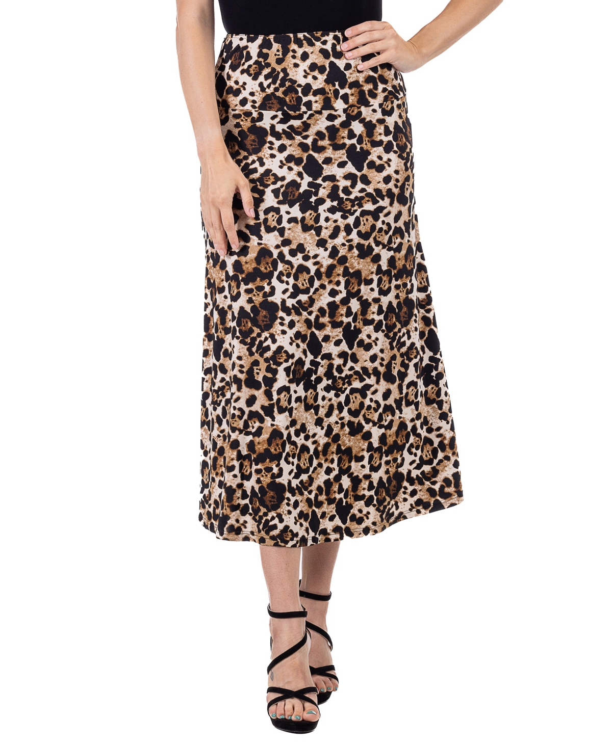 24seven Comfort Apparel Plus Size Animal Print Maxi Skirt In Brown Multi